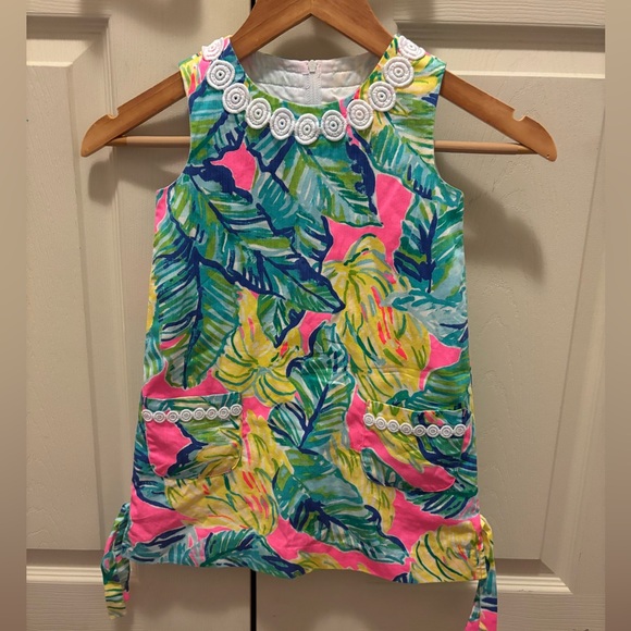 Lilly Pulitzer Kids Tropical Leaf Print Dress - Pink, Green, Yellow - Picture 1 of 4